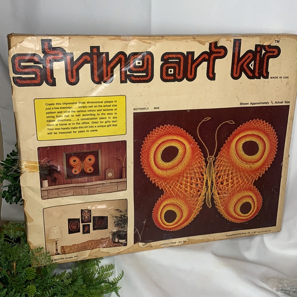 Vintage 1978 McCulla Crafts Inc, BUTTERFLY String Art Kit made in the USA